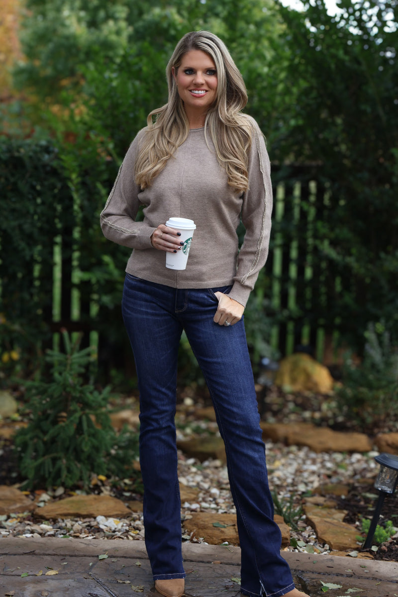 Charlie B Bessie Dolman Sleeve Sweater : Taupe