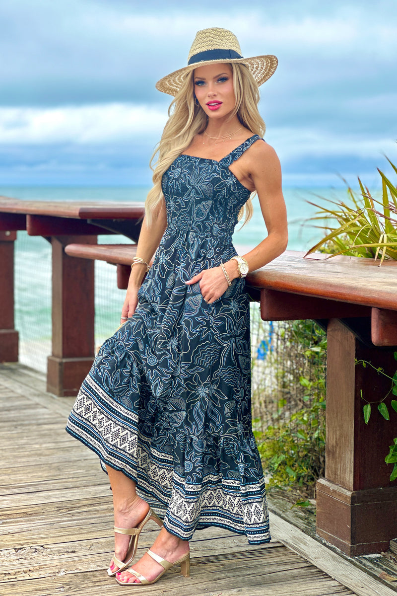 Tribal Drea Lined Sleeveless Dress : Deep Sea