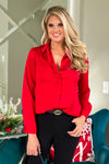 It's Giving Glam Satin Button Down Blouse : Ruby