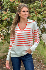 Katelyn Pullover Sweater Top : Ivory/Orange