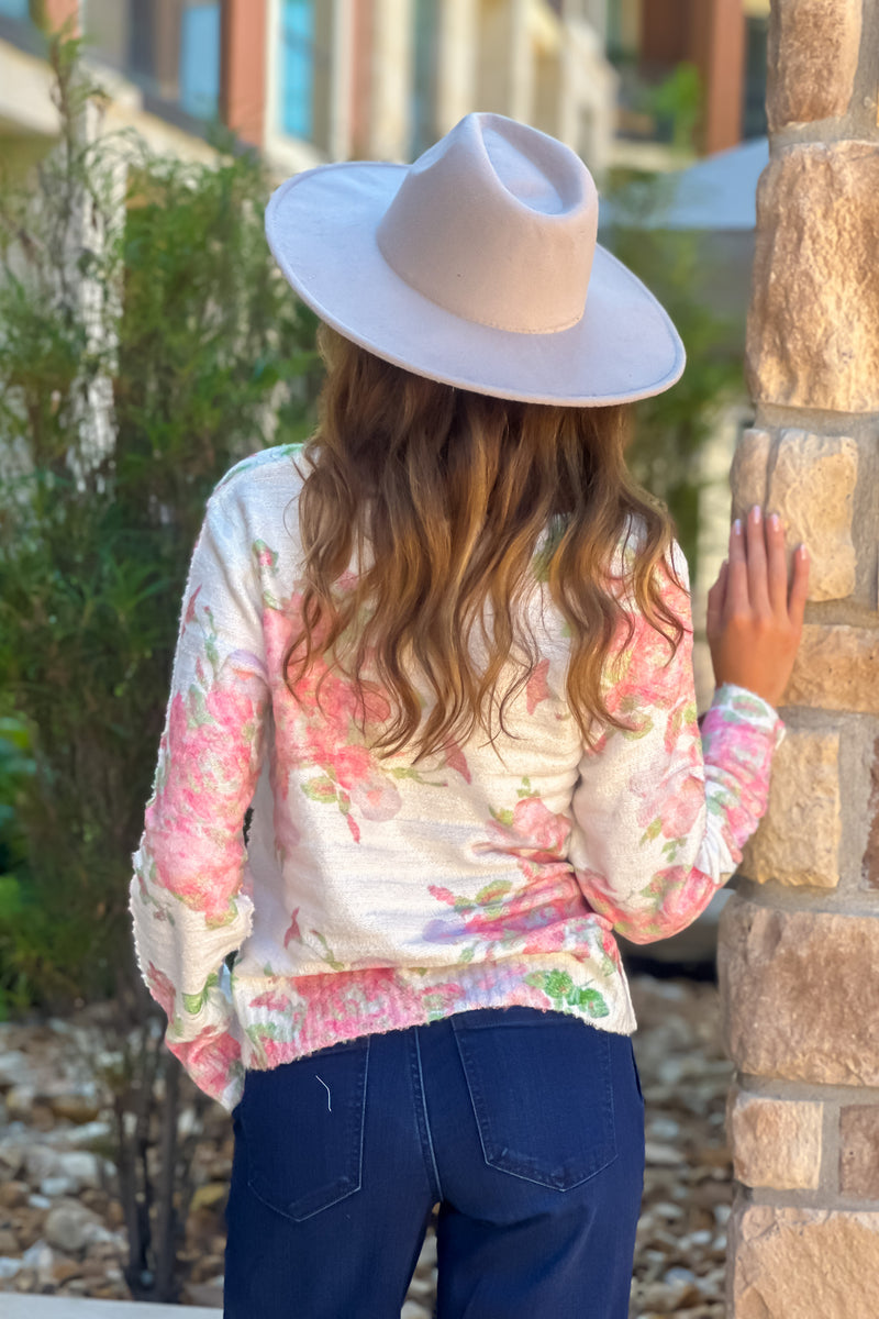 Meadows Soft Floral Print Sweater : Ivory