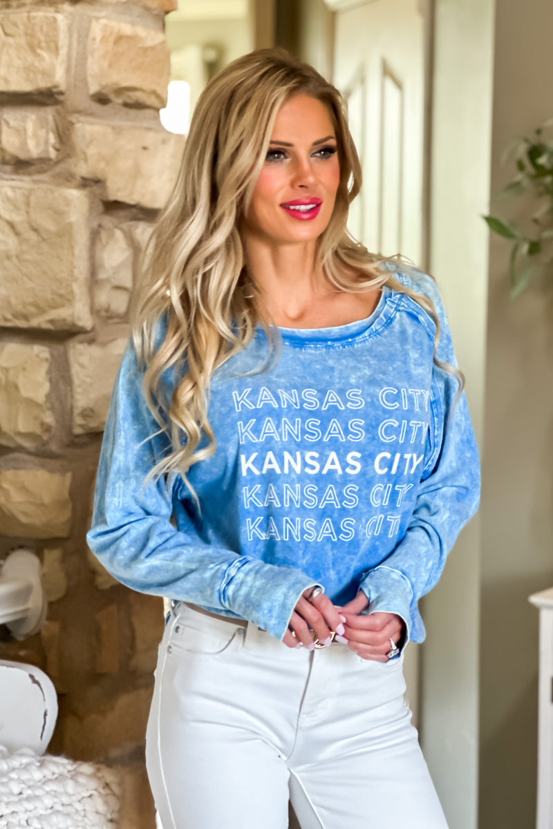 Kansas City Washed Thumb Hole L/S Top : Ocean Blue