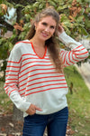 Katelyn Pullover Sweater Top : Ivory/Orange