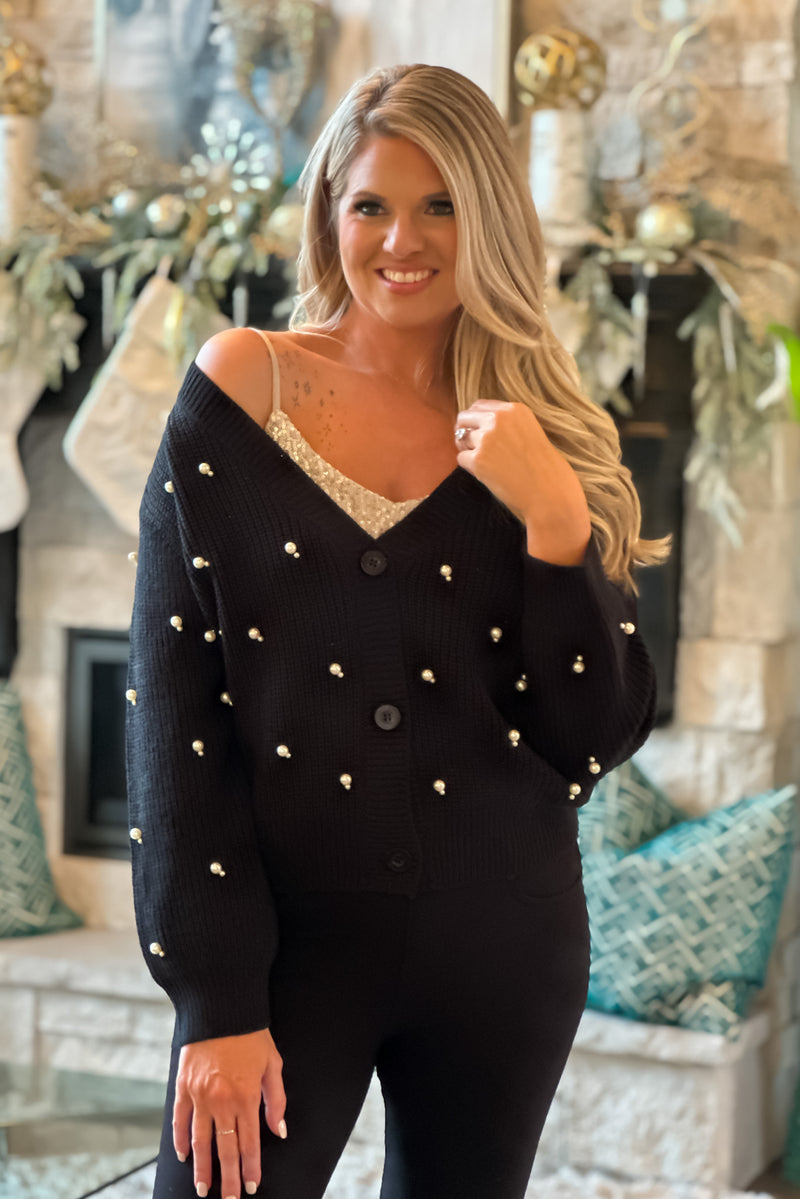 Midnight magic pearl Cardigan : Black