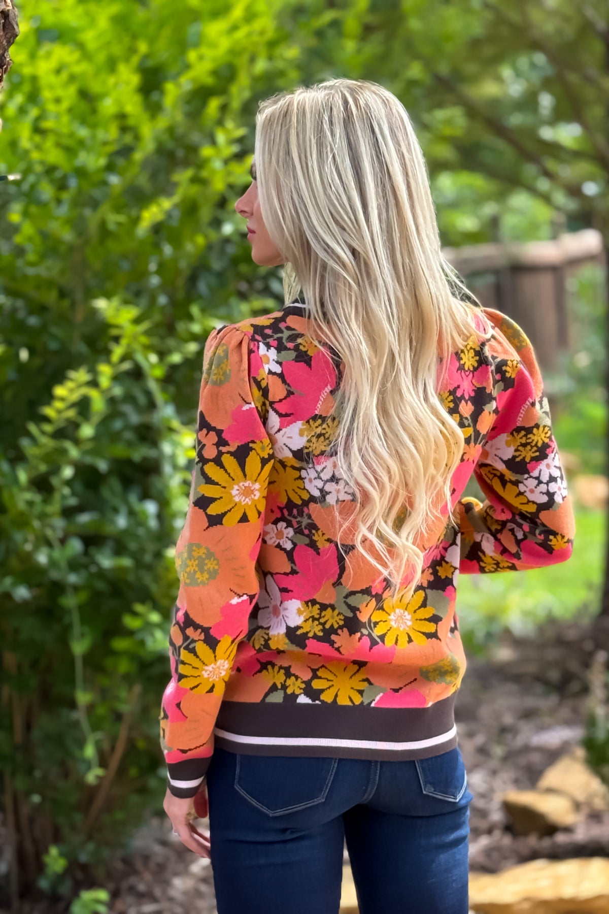 Kienna Floral Pattern Jacquard Sweater : Chocolate