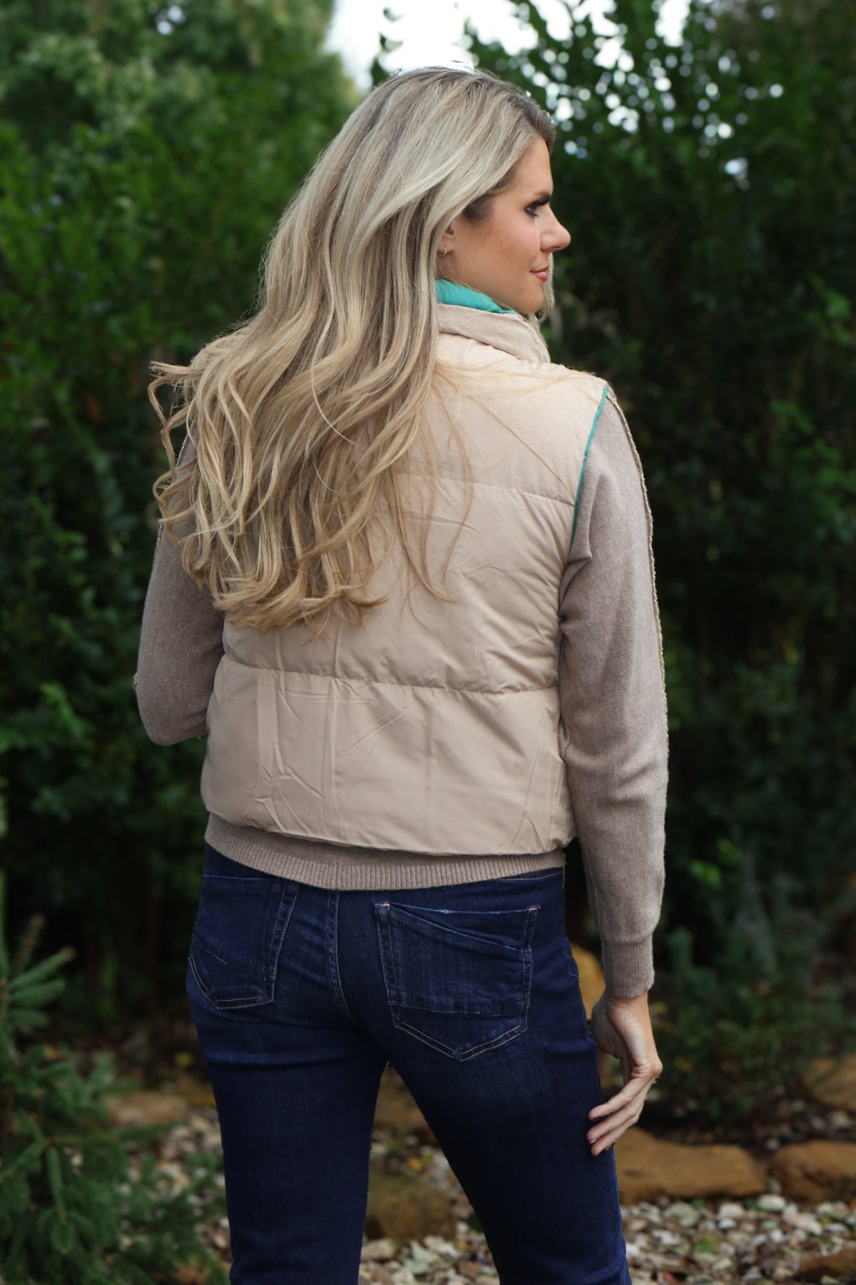 Debora Reversible vest : Green/Tan