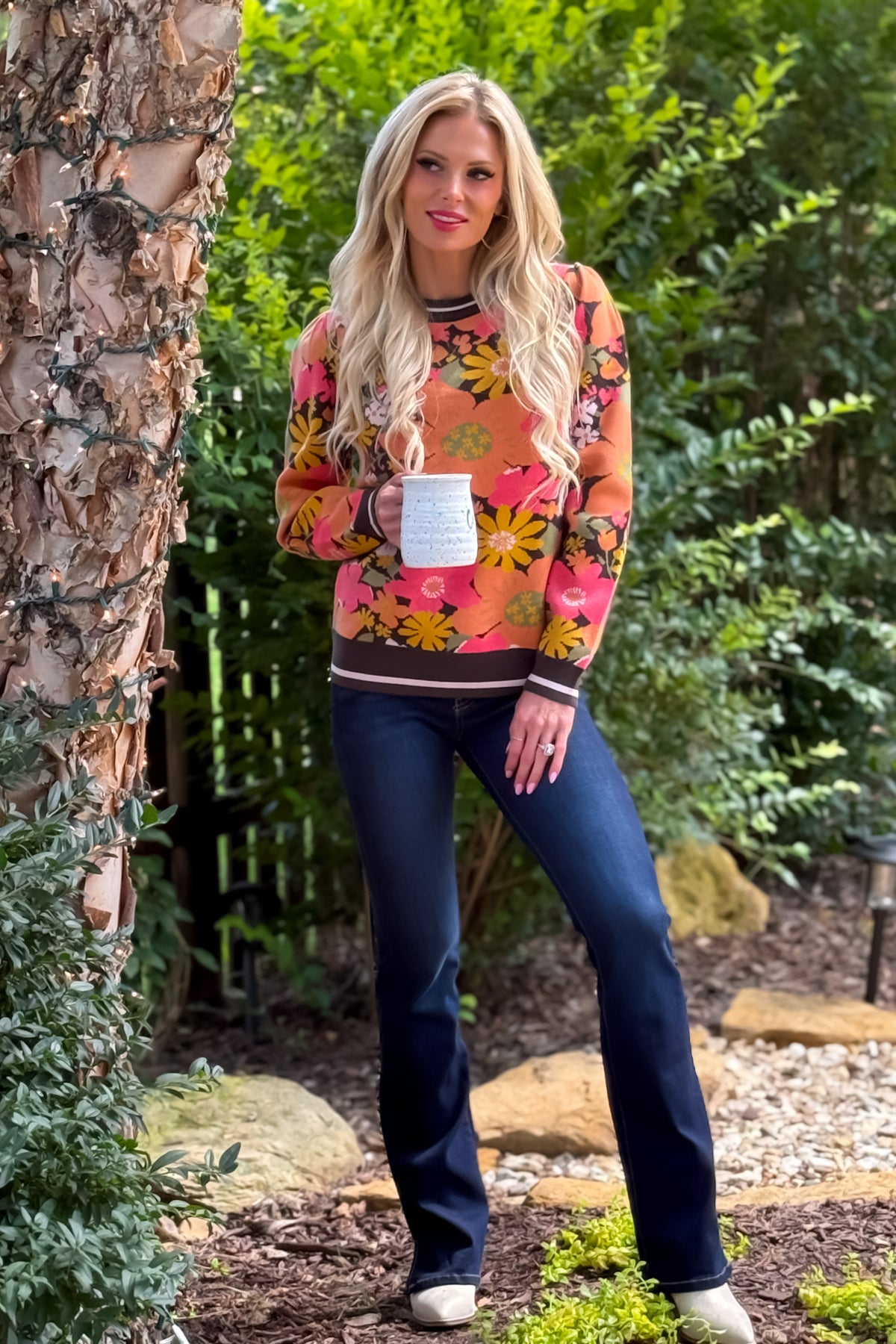 Kienna Floral Pattern Jacquard Sweater : Chocolate