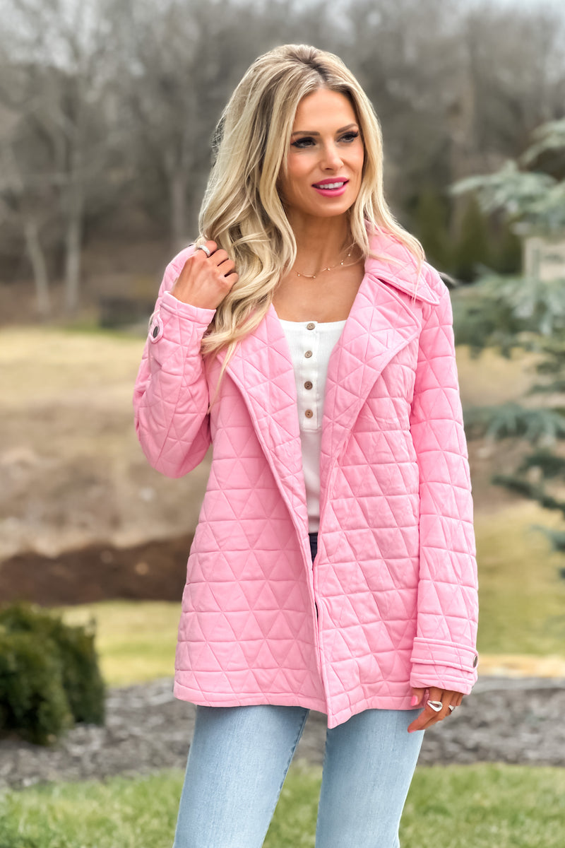 Spring In My Step Quilted Trench Jacket : Pink