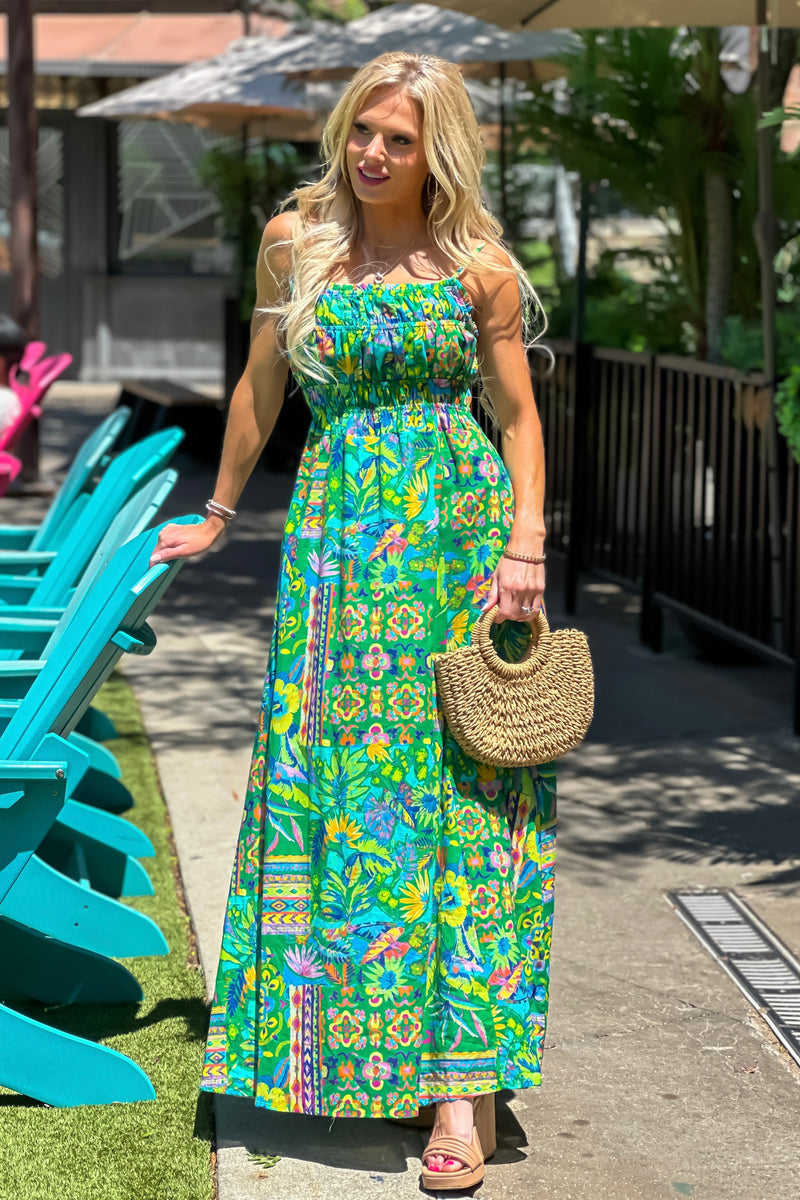 Tahlea Gathered Bodice Maxi Dress : Green
