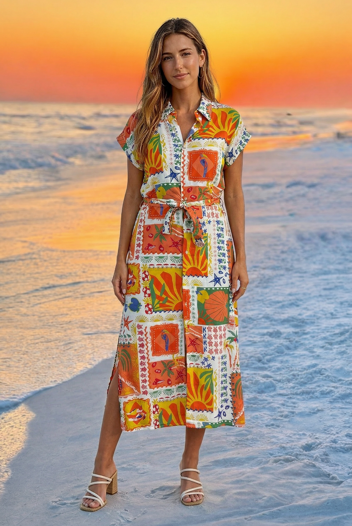 Tribal Noemi Shirt Dress with Long Slit : Guava Blush