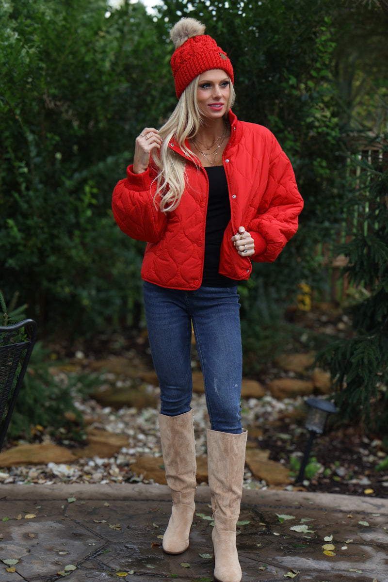 Laila Quilted Puffer Coat : Red