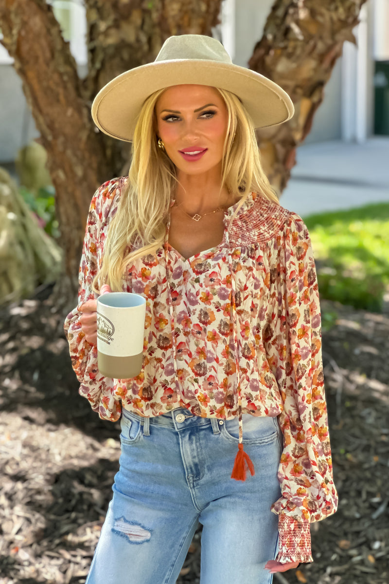 Christi Floral Print Top : Rust