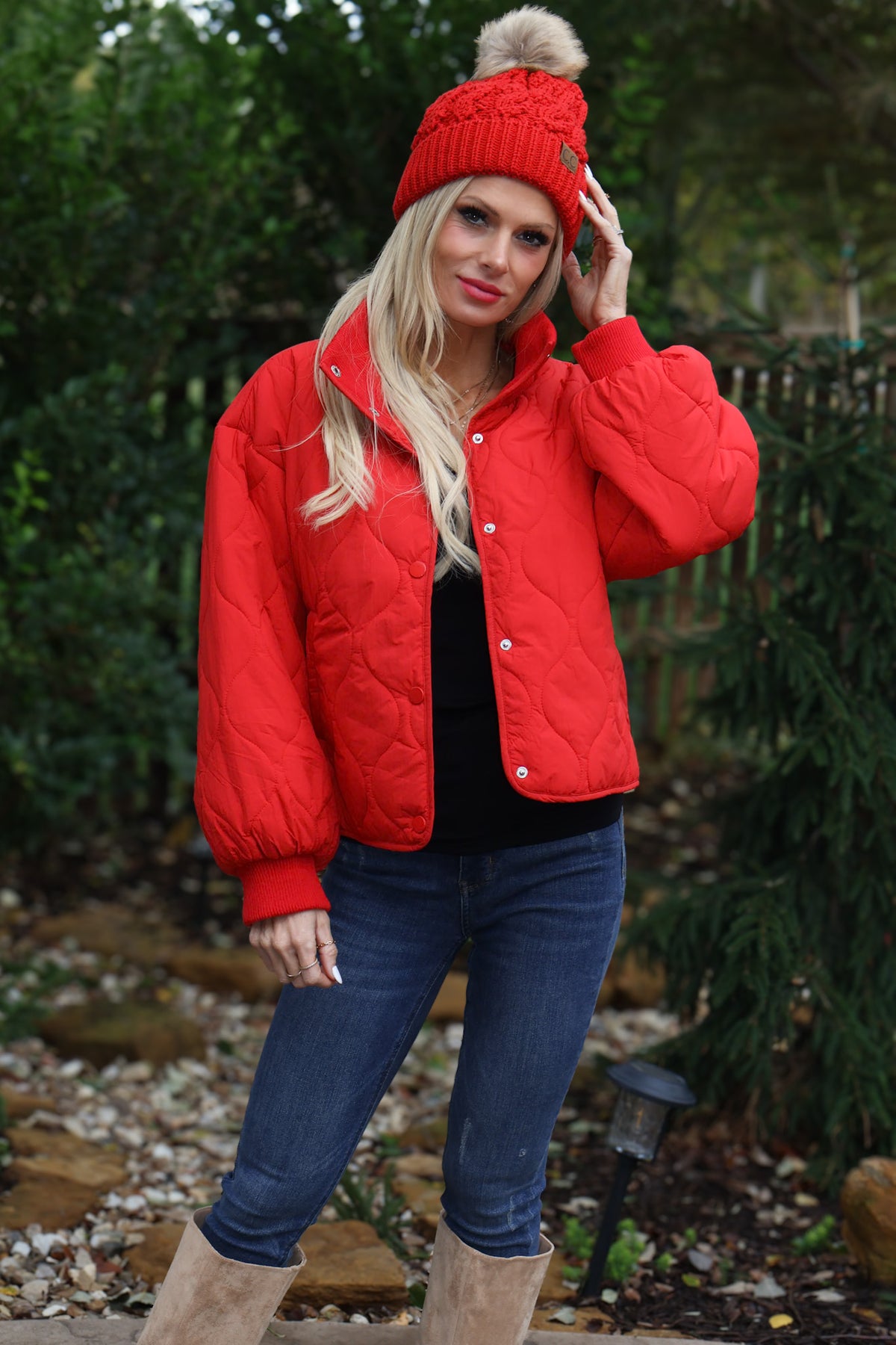 Laila Quilted Puffer Coat : Red
