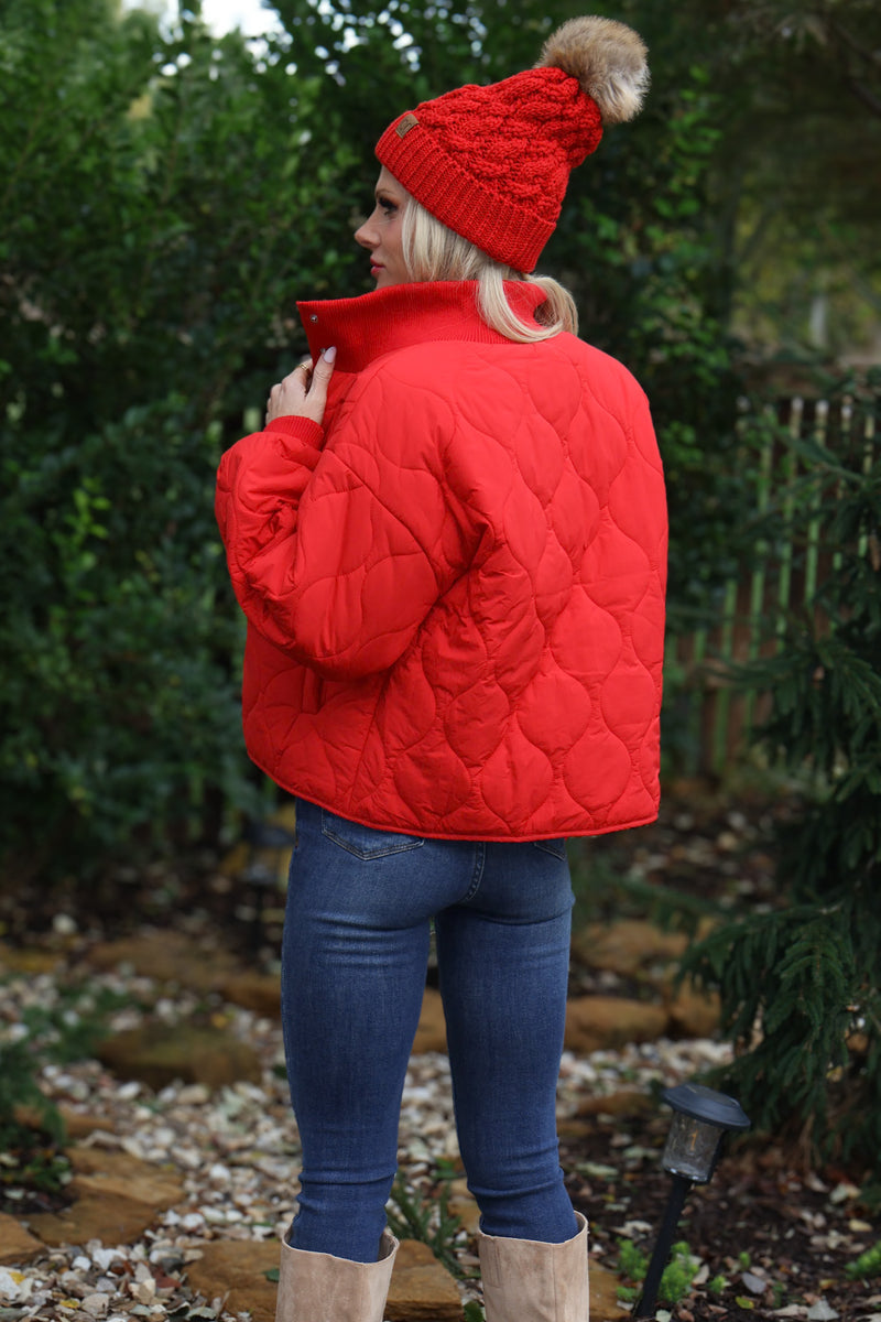 Laila Quilted Puffer Coat : Red