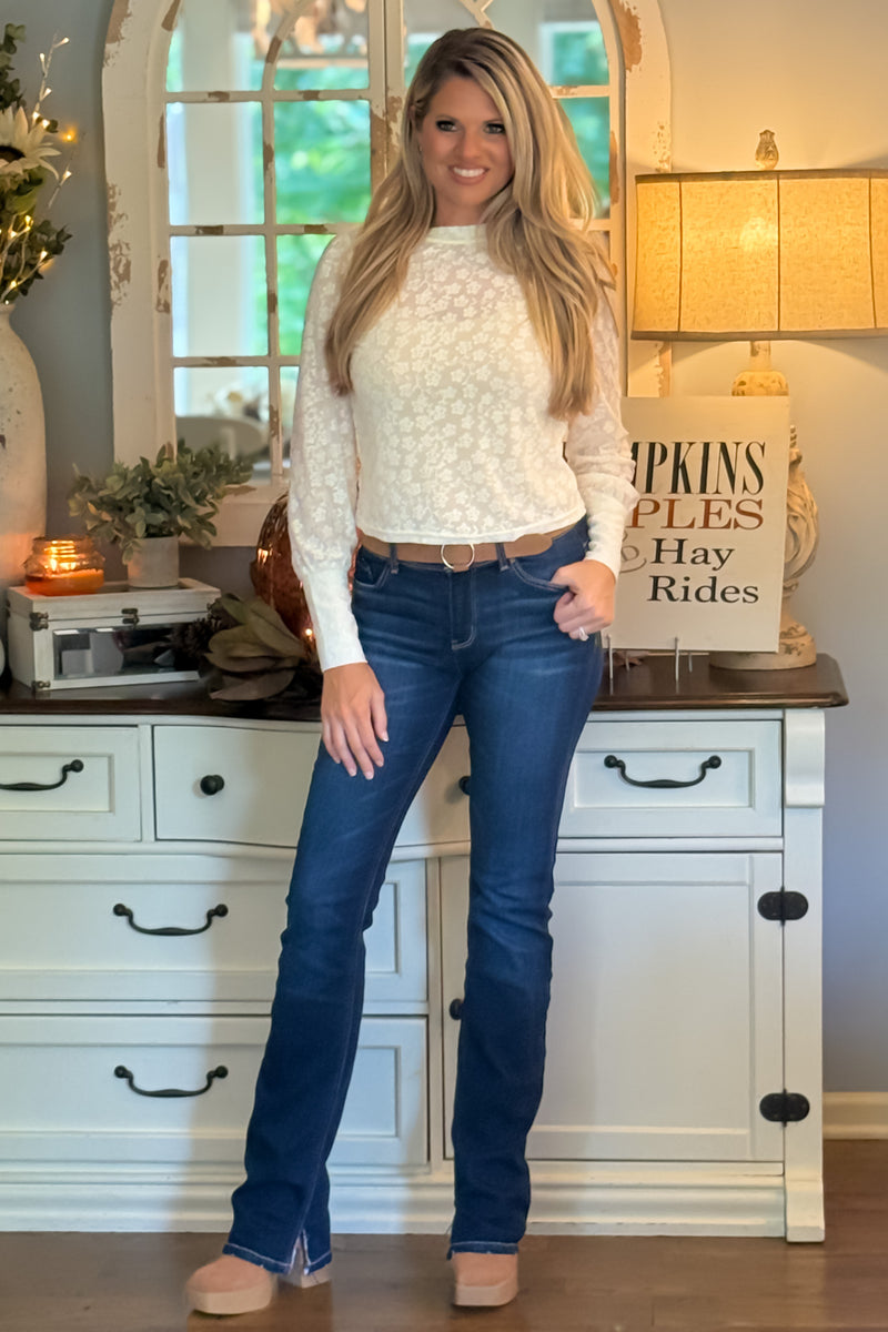Kara Textured Knit Puff Sleeve Lace Top : Off White