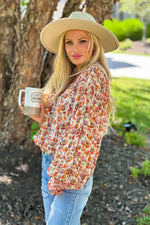 Christi Floral Print Top : Rust