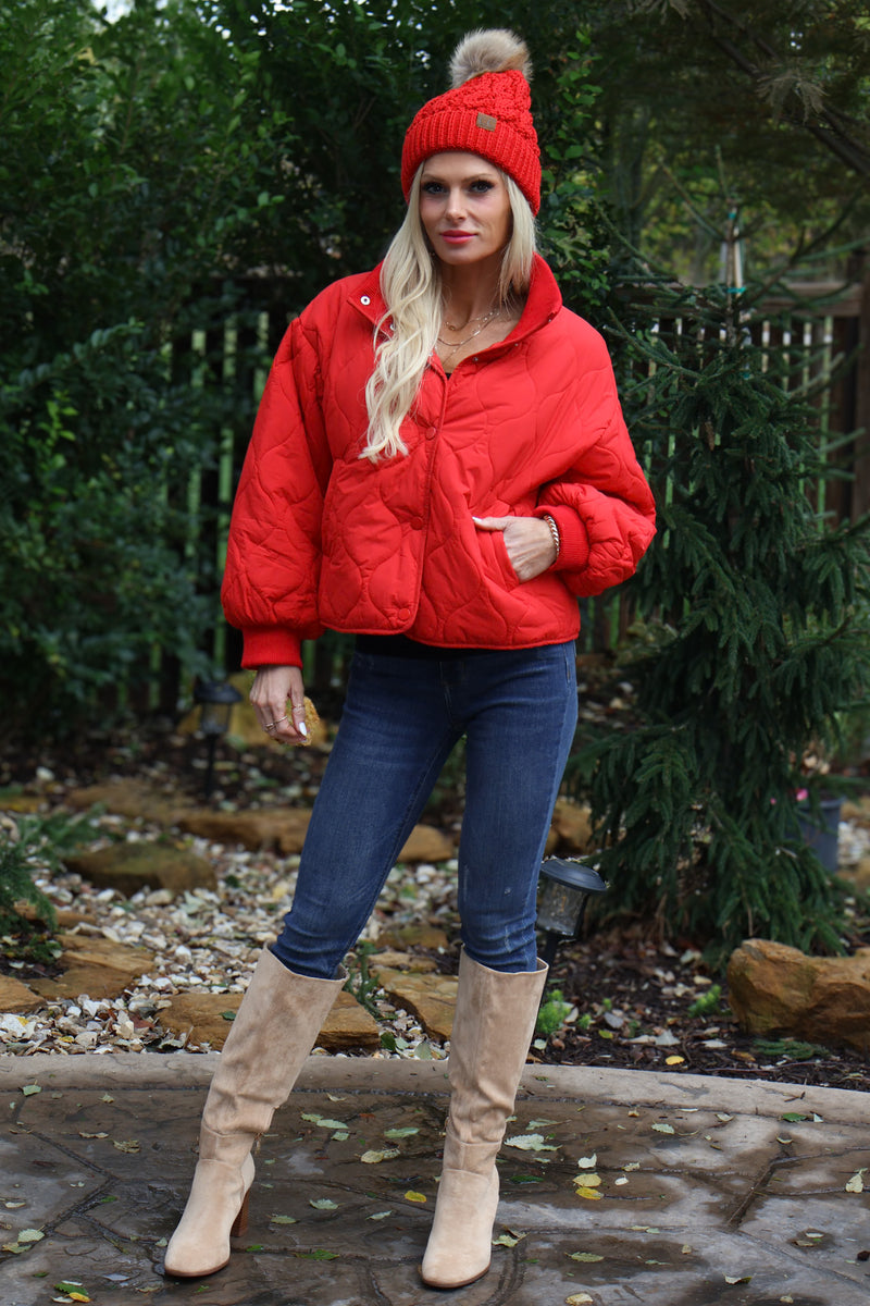 Laila Quilted Puffer Coat : Red