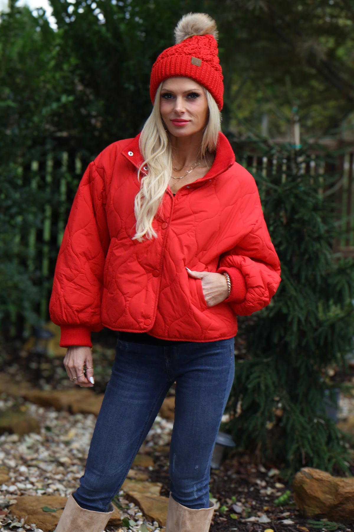 Laila Quilted Puffer Coat : Red