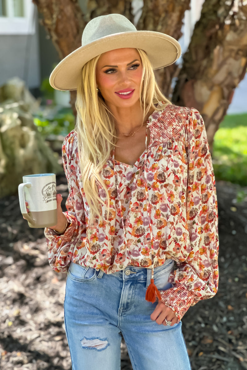 Christi Floral Print Top : Rust