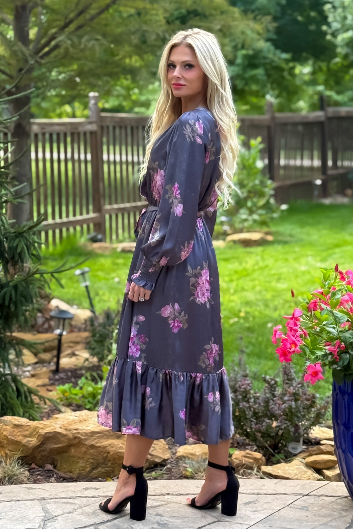 Olivette Surplice Neck Midi Dress : Charcoal
