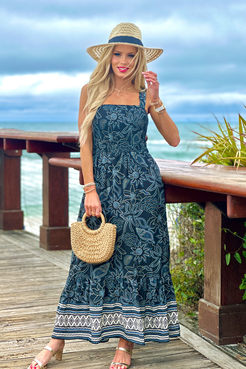 Tribal Drea Lined Sleeveless Dress : Deep Sea