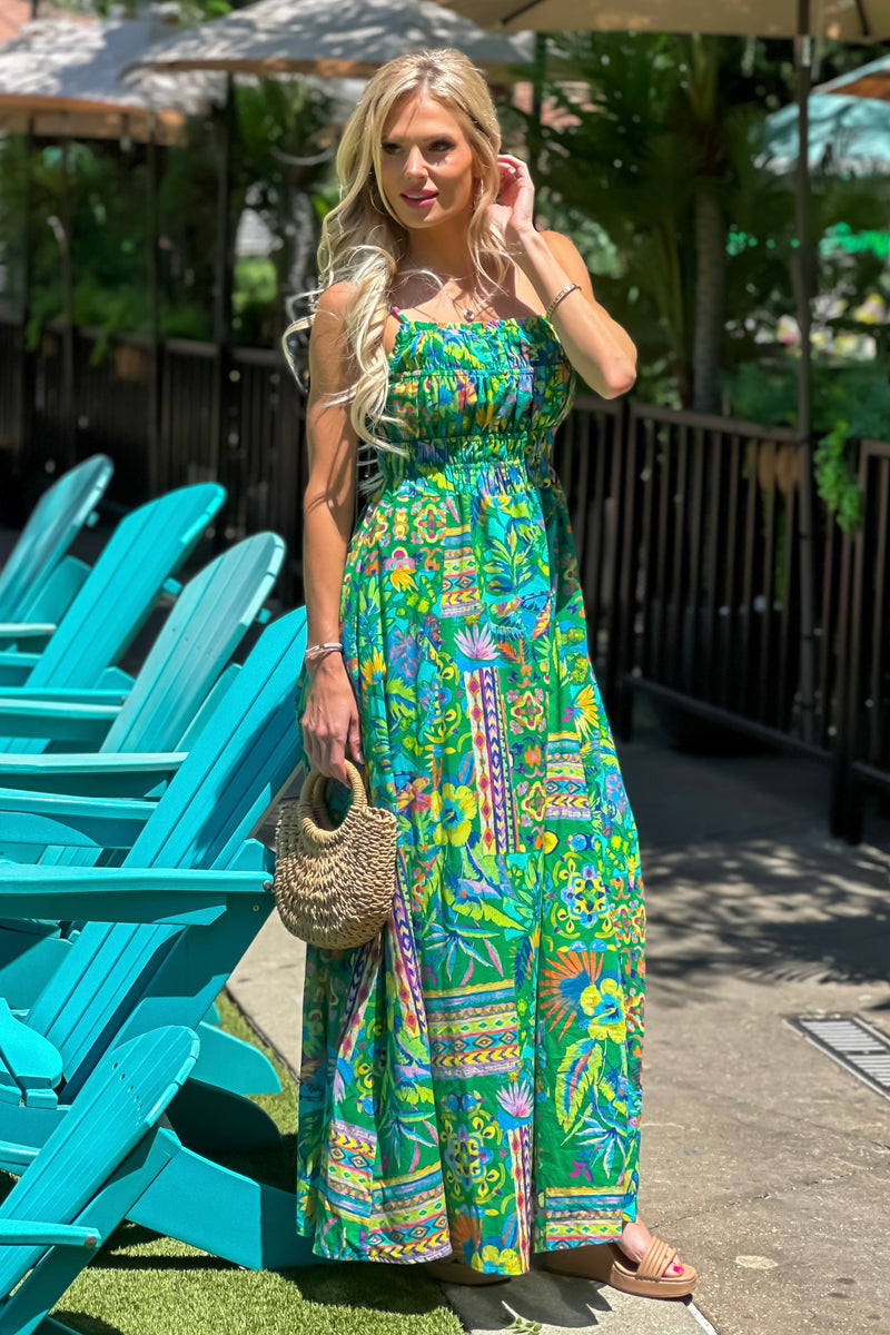 Tahlea Gathered Bodice Maxi Dress : Green