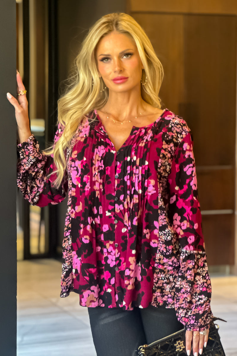 Tribal Cecelia Button Down Blouse : Port Wine