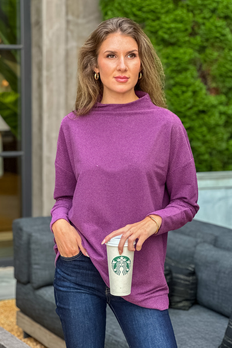 Tribal Annelle Funnel Neck Tunic : Dark Plum