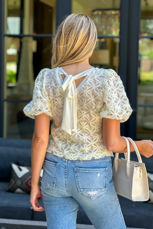 Agathe Floral Puff Sleeve Top : Ivory