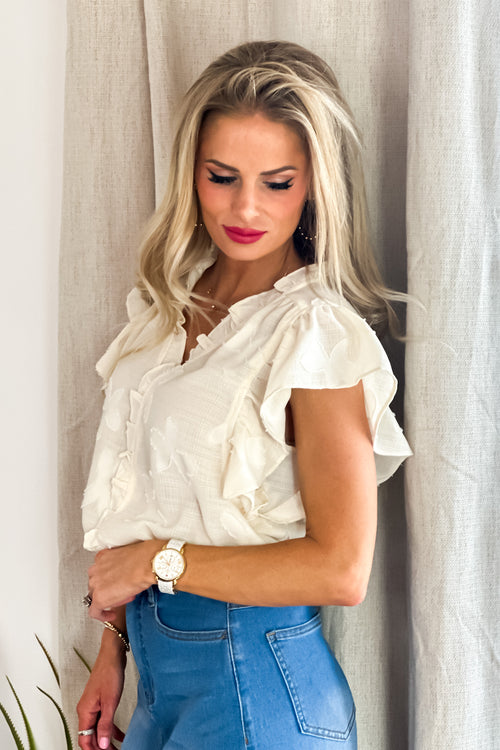 Be Lifted Higher Floral Burnout Blouse : Cream
