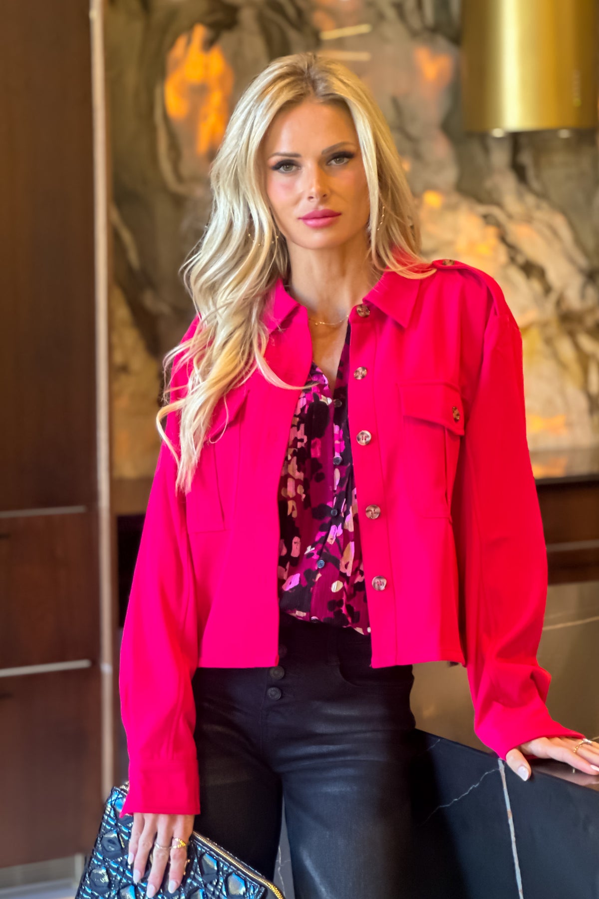 Elissa Cropped Baggy Jacket : Fuchsia