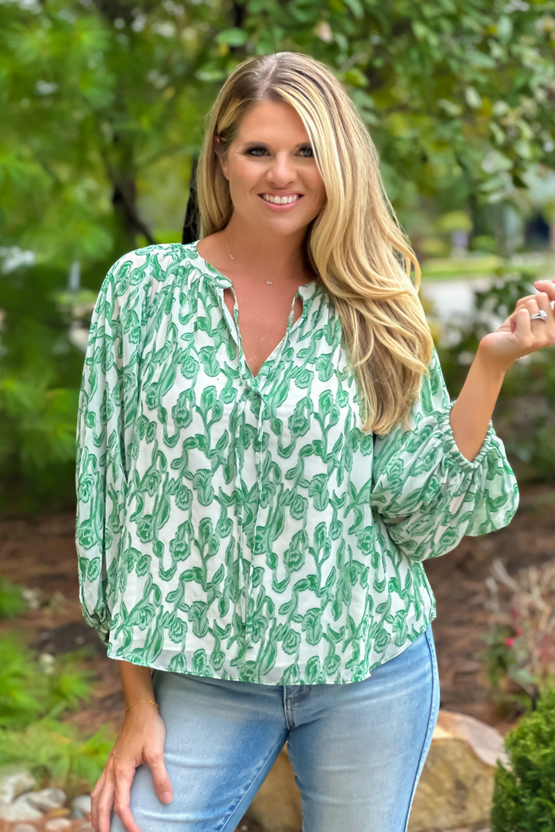 Patina 3/4 sleeve Raglan Blouse : Green