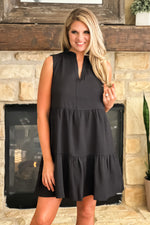 Walk with Me Sleeveless Textured Tiered Dress : Black