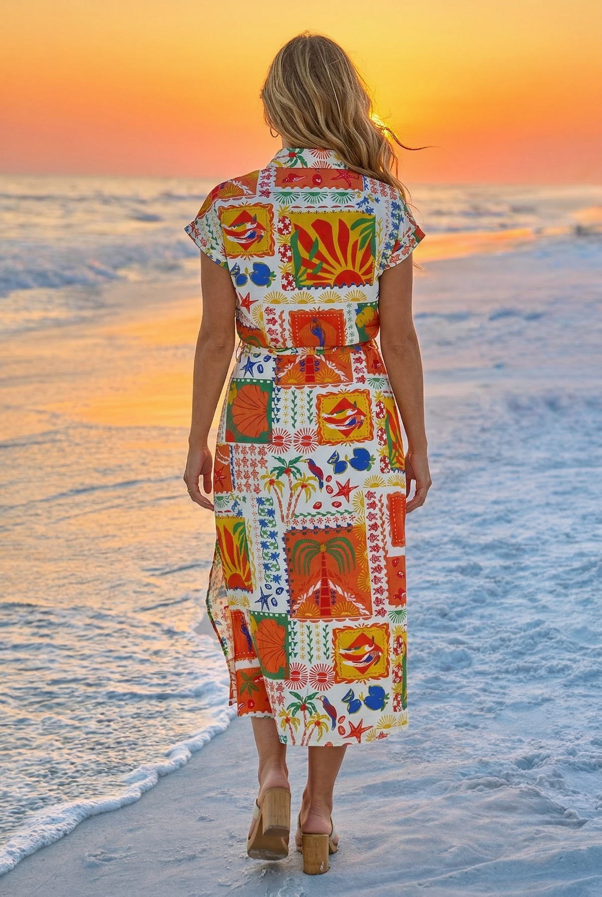 Tribal Noemi Shirt Dress with Long Slit : Guava Blush