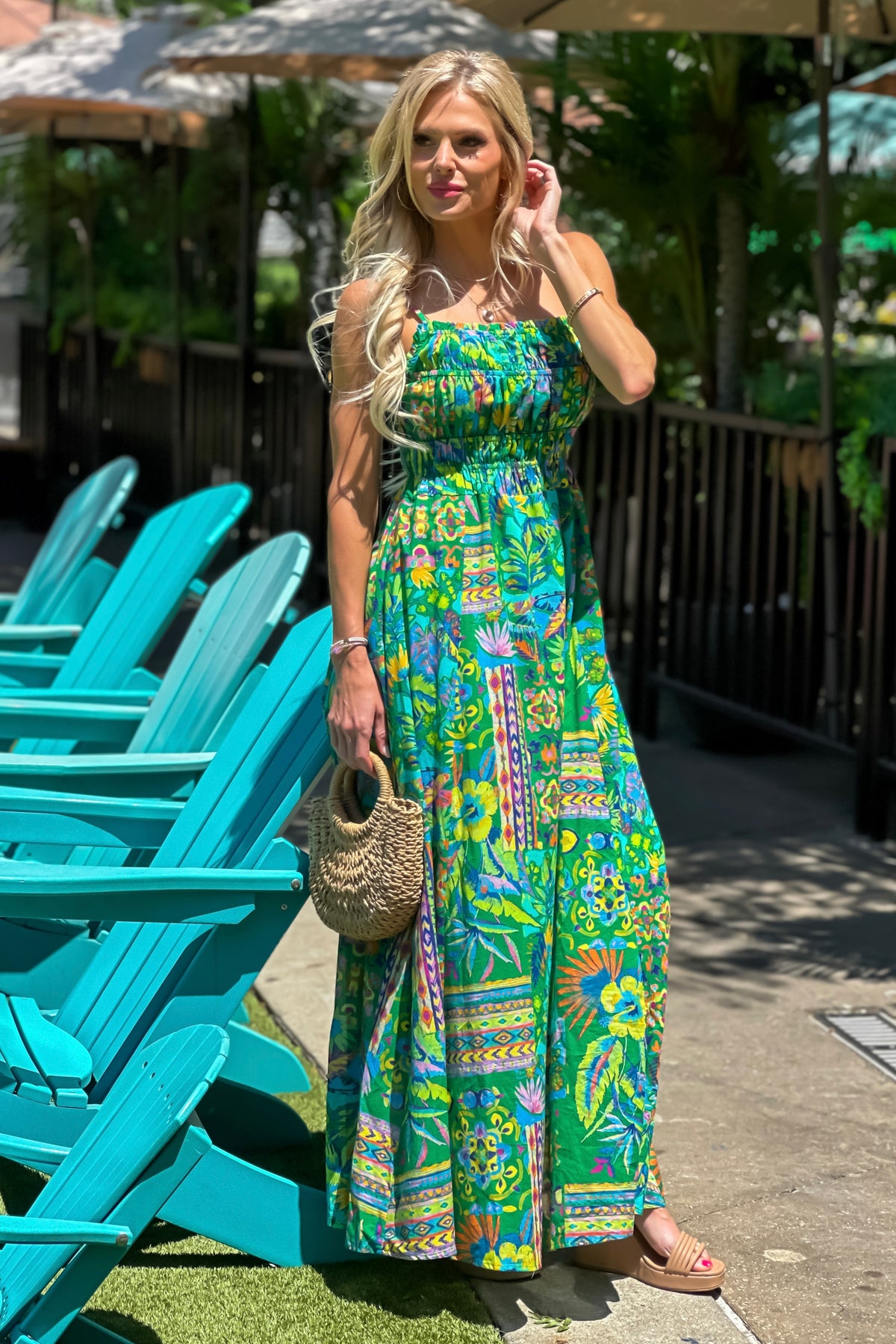Tahlea Gathered Bodice Maxi Dress : Green
