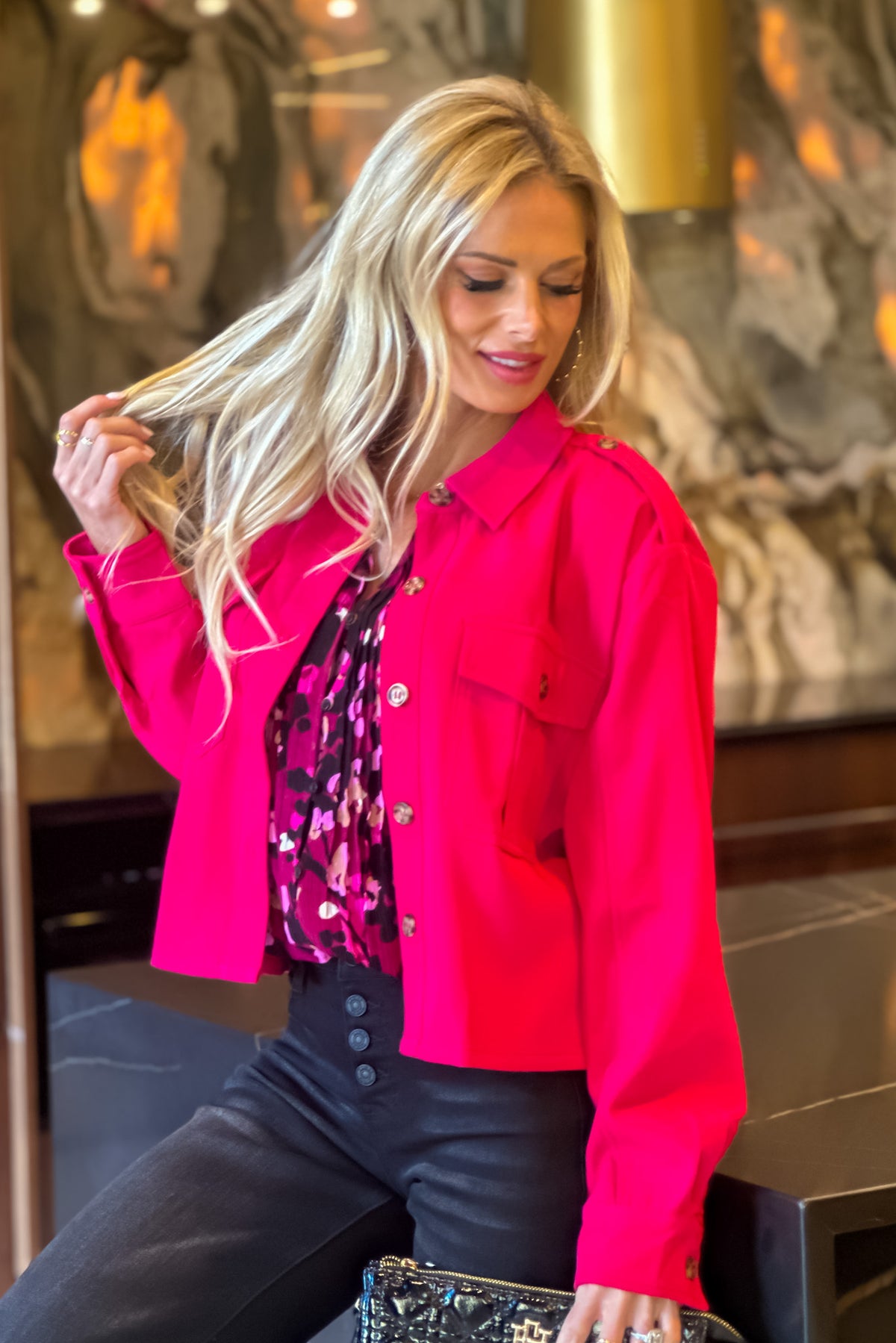 Elissa Cropped Baggy Jacket : Fuchsia