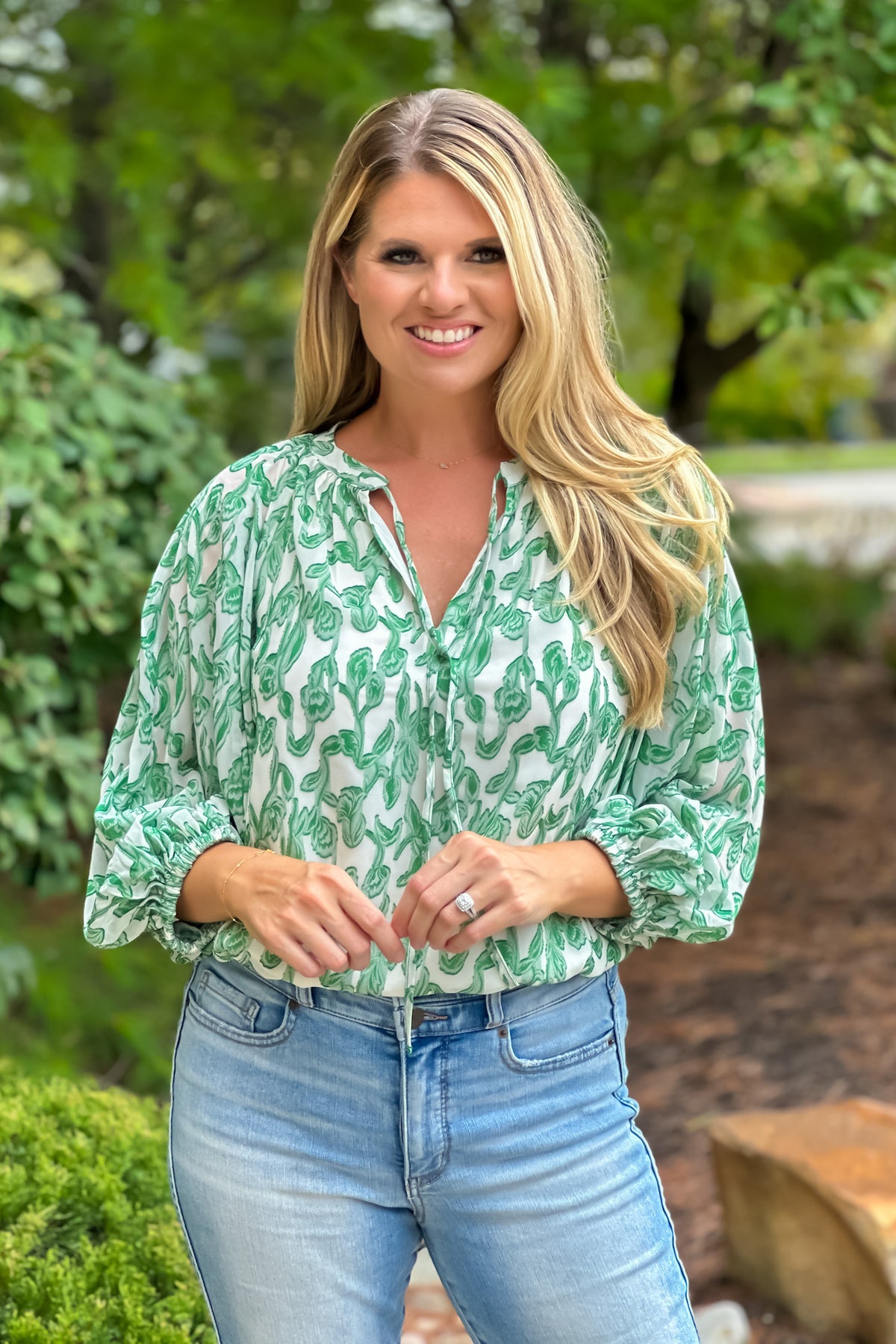 Patina 3/4 sleeve Raglan Blouse : Green