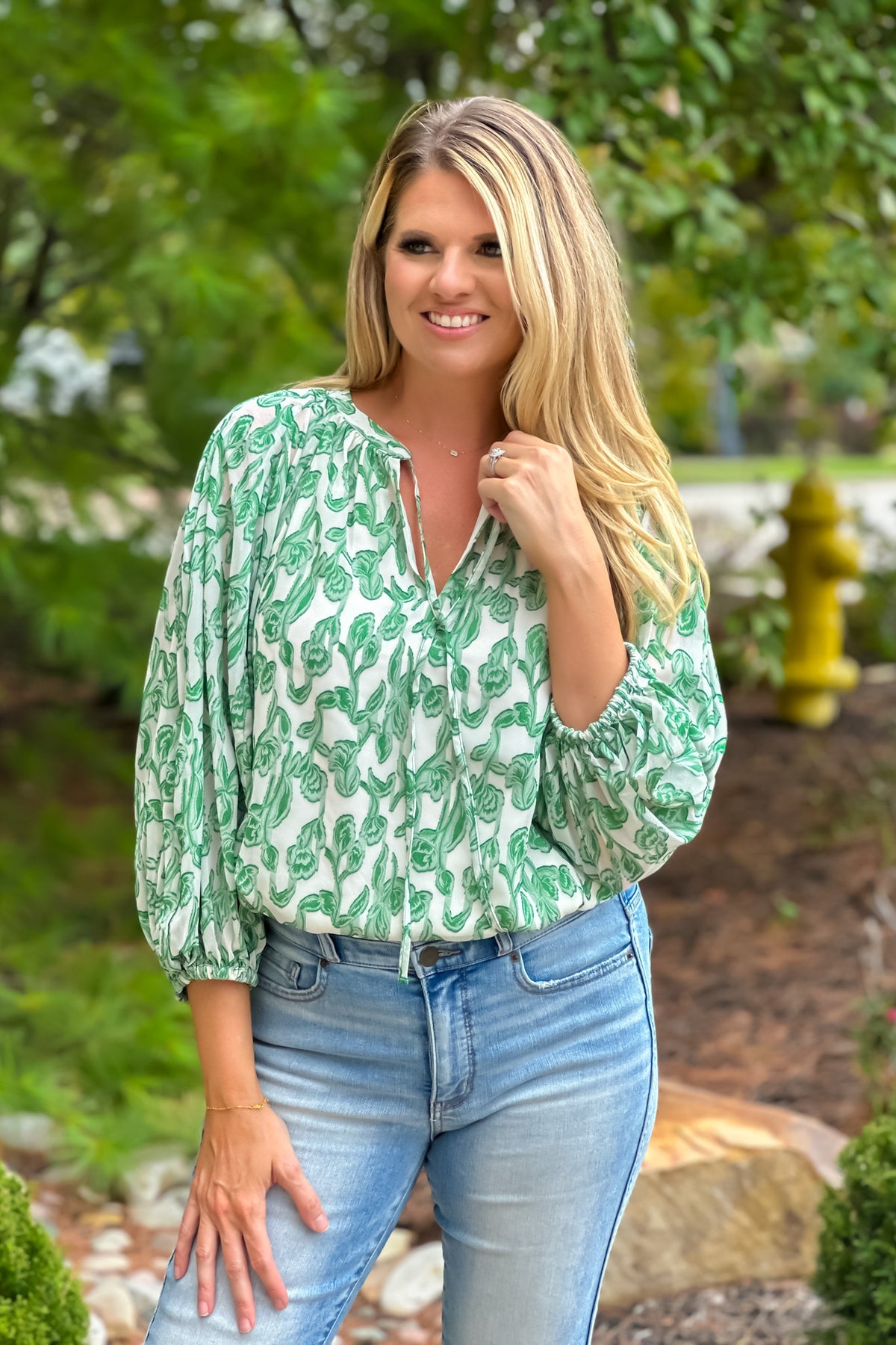 Patina 3/4 sleeve Raglan Blouse : Green
