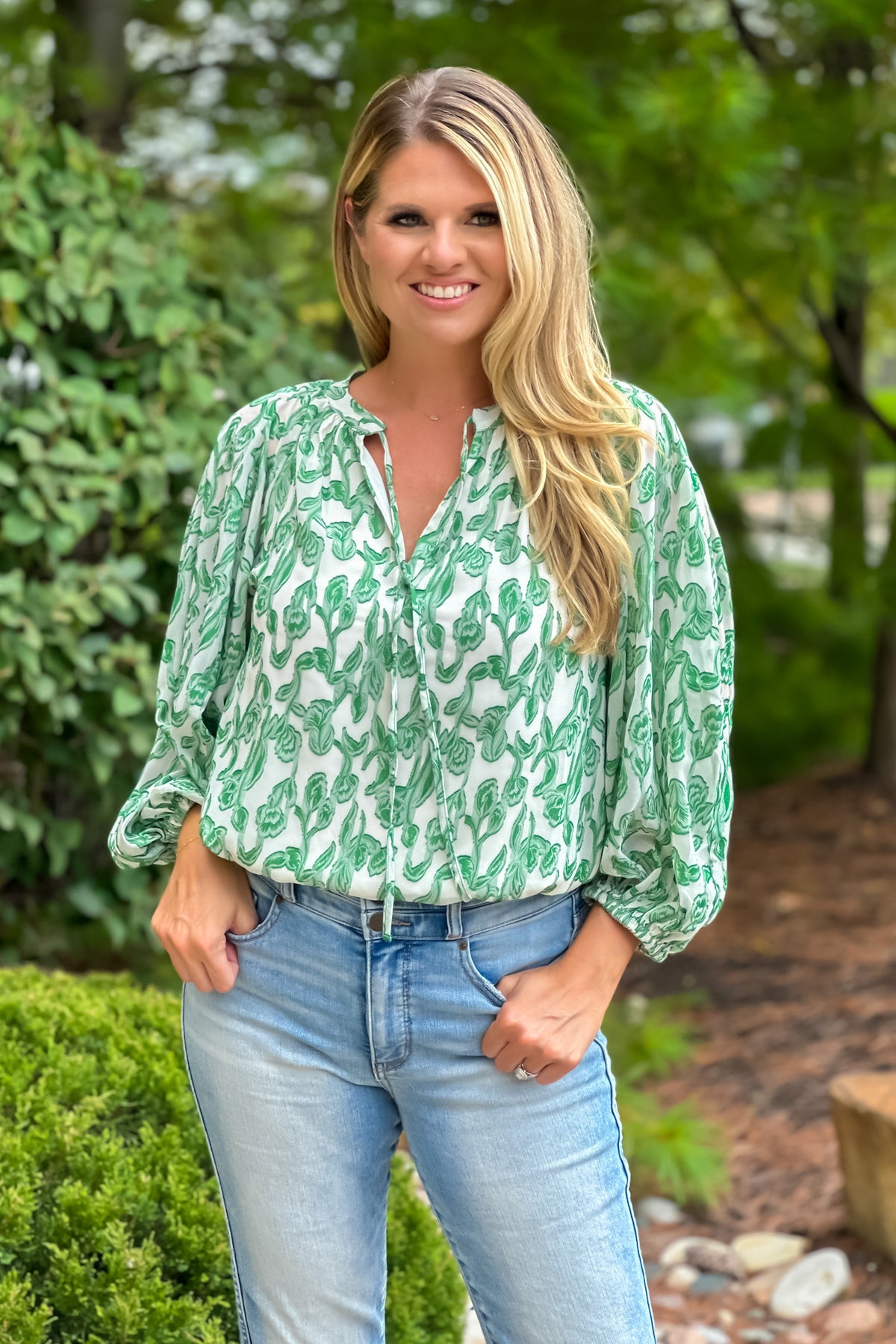 Patina 3/4 sleeve Raglan Blouse : Green