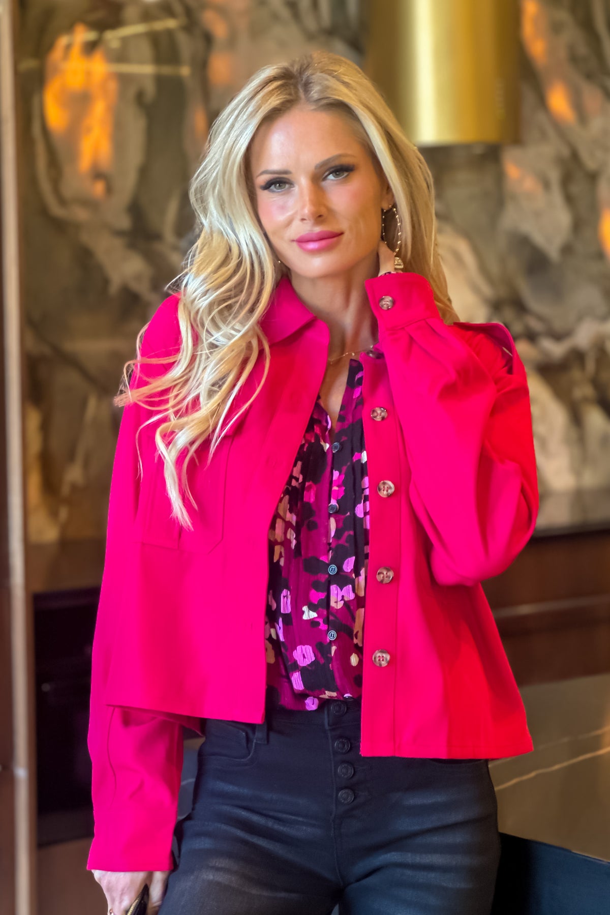 Elissa Cropped Baggy Jacket : Fuchsia