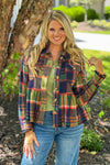 Kyrstin Peplum Fringe Plaid Jacket : Green