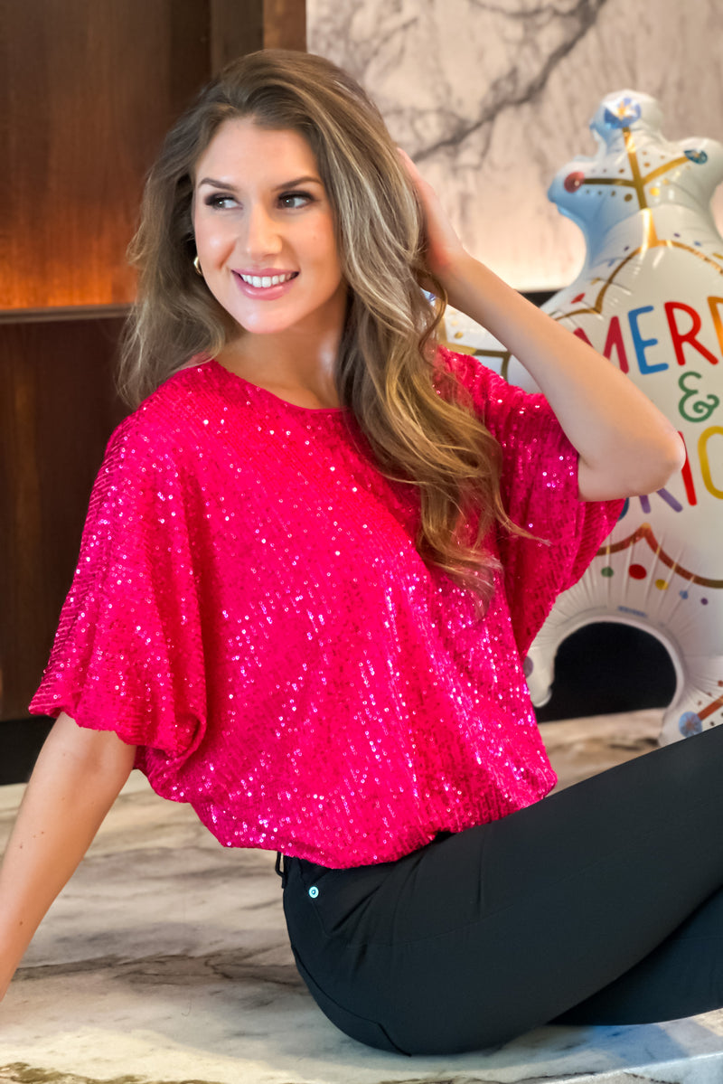 Holiday Parties Sequin Top : Fuchsia