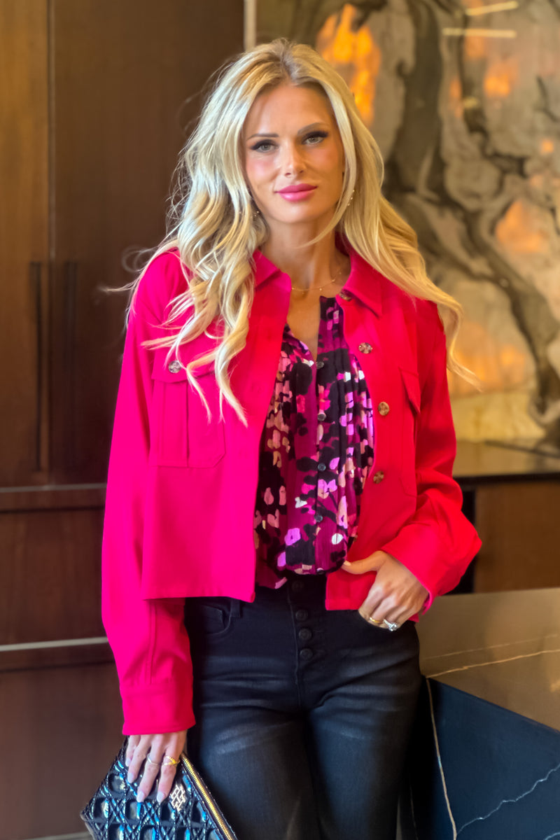 Elissa Cropped Baggy Jacket : Fuchsia