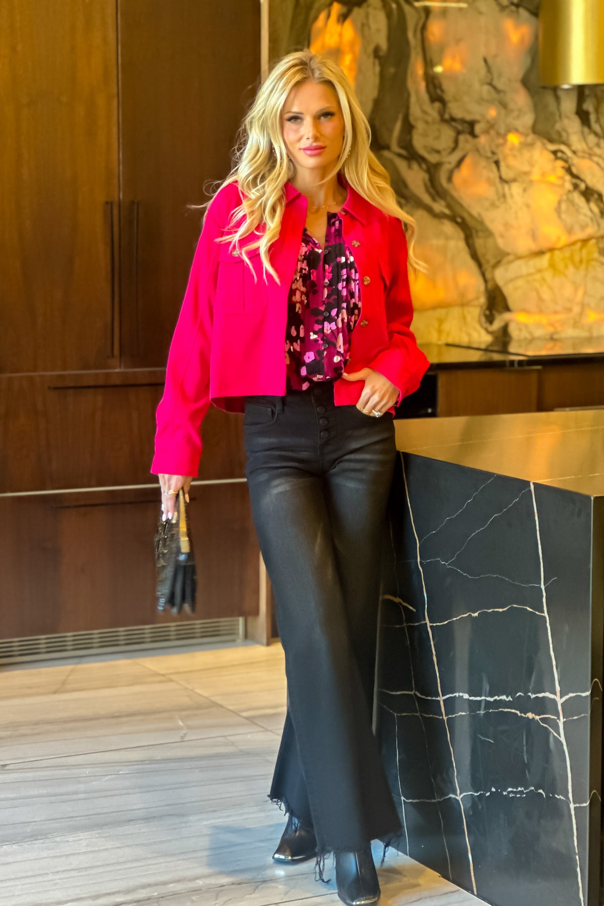 Elissa Cropped Baggy Jacket : Fuchsia
