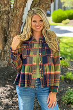 Kyrstin Peplum Fringe Plaid Jacket : Green