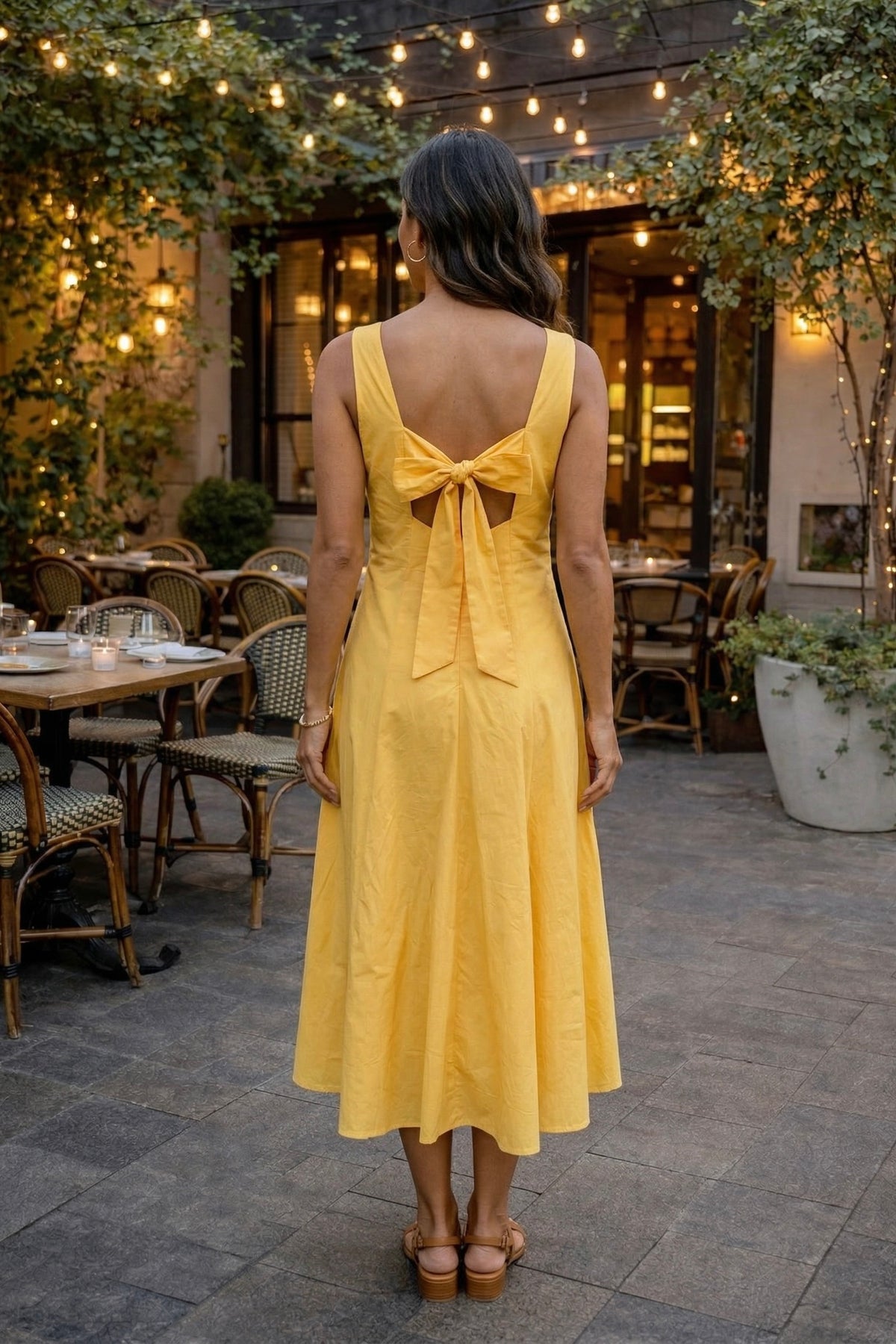 Kalena Poplin Keyhole Midi Dress : Yellow