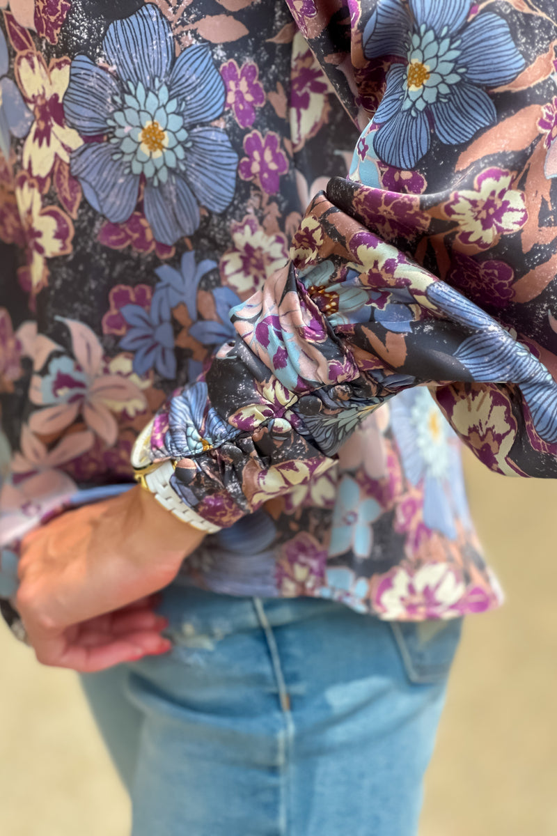 Lauren Printed Cowl Neck Blouse : Navy