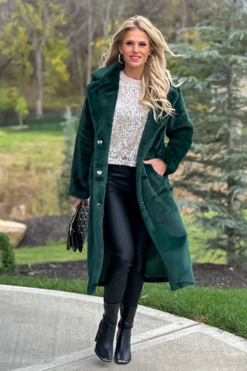 Mountain Villa Faux Fur Coat : Green