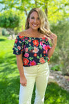 Bonnie Floral Print Off Shoulder Top : Navy