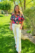 Bonnie Floral Print Off Shoulder Top : Navy